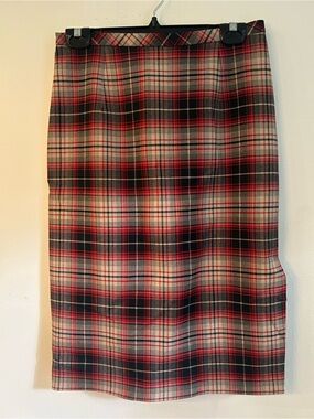 Tara Jarmon Red and Black Plaid Pencil Skirt
